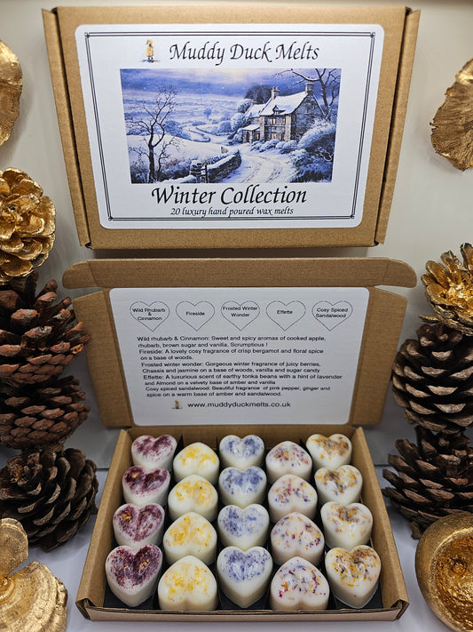 Winter Collection of 20 heart wax melts in gift box